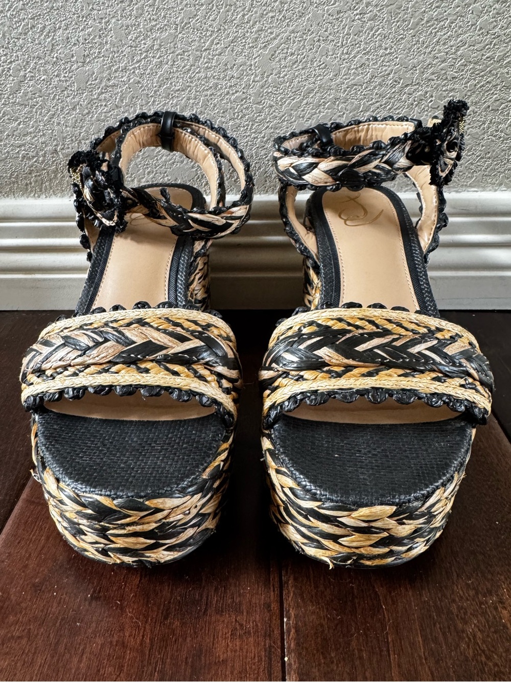 Braided Platform Sandals - Black and Tan